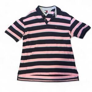Tommy Hilfiger Mens XXL Striped Pink and Blue Preppy Classic Polo Shirt